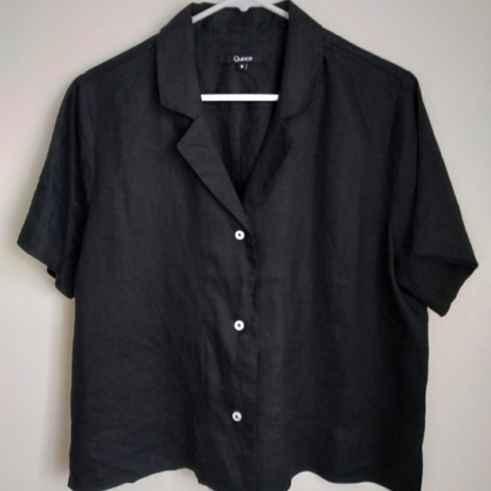 Black Linen Botton Down Short Sleeves